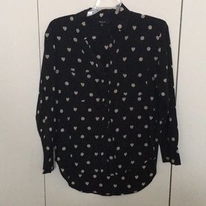Madewell Black Silk shirt w/ hearts, Size XS